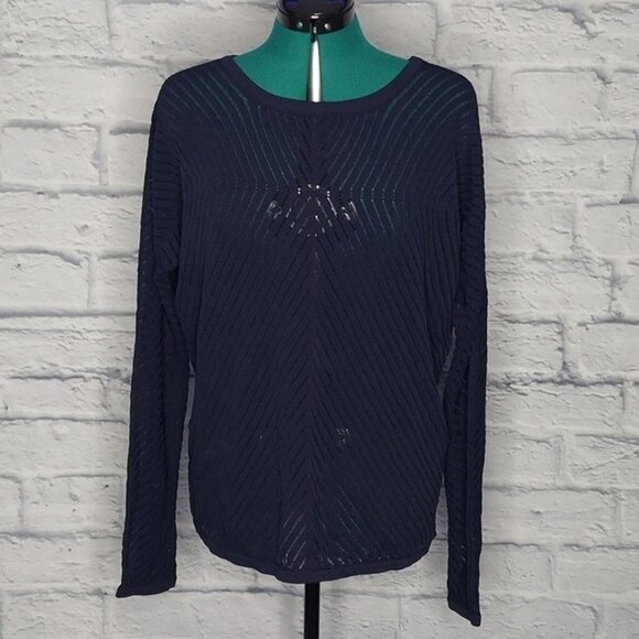 VINCE Womens Navy Blue Knit Long Sleeve Round Neck sweater Sz L - Picture 1 of 7
